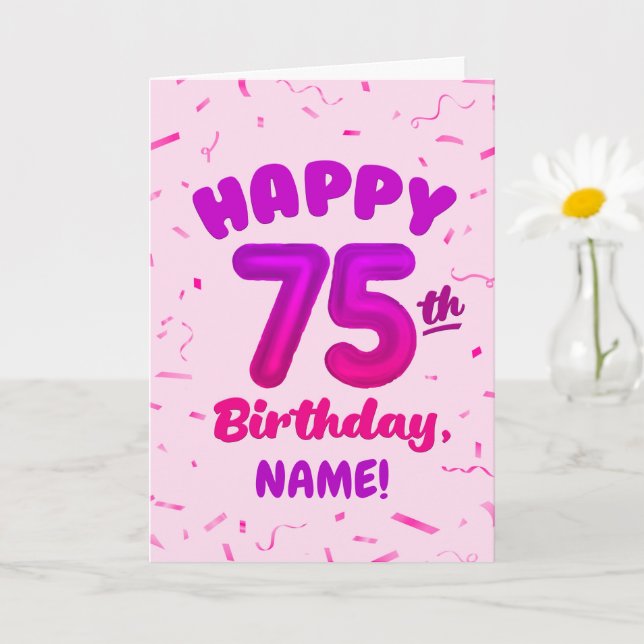 75th Birthday, Balloon Number, Customizable Name Card (Small Plant)