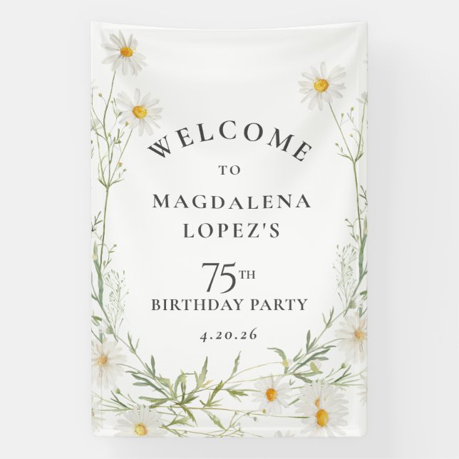 75th Birthday Banner April Birth Flower Daisy (Vertical)
