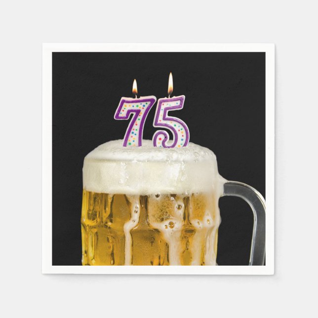 75th Birthday Beer on black Napkins (Front)