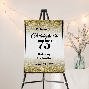 75th Birthday Black and Gold Welcome Sign