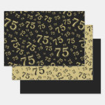75th Birthday Black &amp; Gold Number Pattern 75 Wrapping Paper Sheets