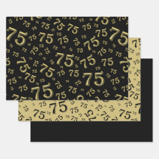 75th Birthday Black & Gold Number Pattern 75 Wrapping Paper Sheets