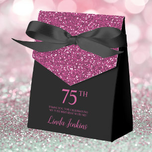 75th Birthday Black Hot Pink Glitter Thank You Favor Boxes