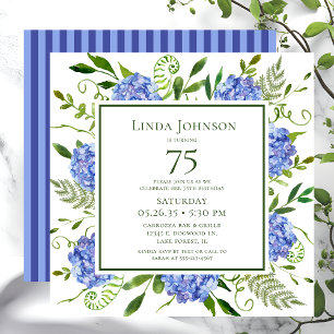 75th Birthday Blue Hydrangeas Invitation