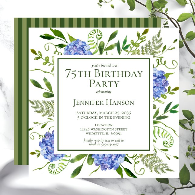 75th Birthday Blue Hydrangeas Invitation (Creator Uploaded)