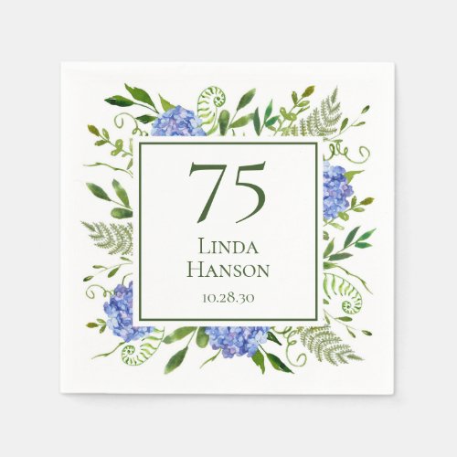 75th Birthday Blue Hydrangeas Napkins