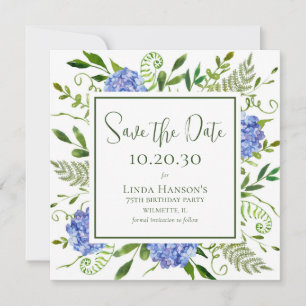 75th Birthday Blue Hydrangeas Save The Date