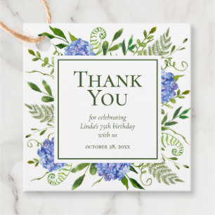 75th Birthday Blue Hydrangeas Thank You Favor Tags
