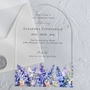 75th Birthday Blue Larkspur July Birth Flower Arch Acrylic Invitations