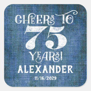 75th Birthday Blue Linen Thank You Favor Stickers