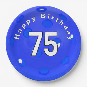 75th Birthday Blue Pickleball Paper Plates