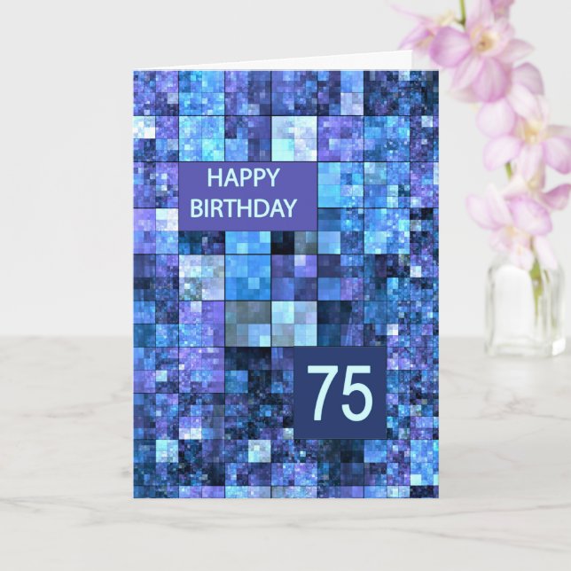 75th Birthday, Blue Squares, Card (Orchid)