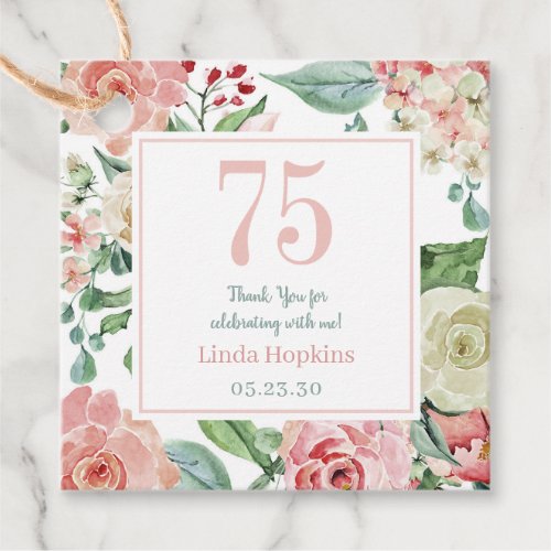 75th Birthday Blush Floral Thank You Favor Tags