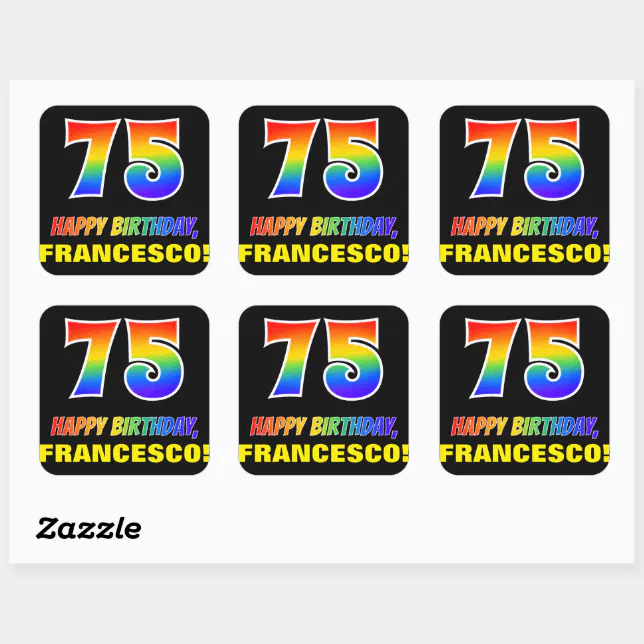 75th Birthday: Bold, Fun, Simple, Rainbow 75 Square Sticker | Zazzle