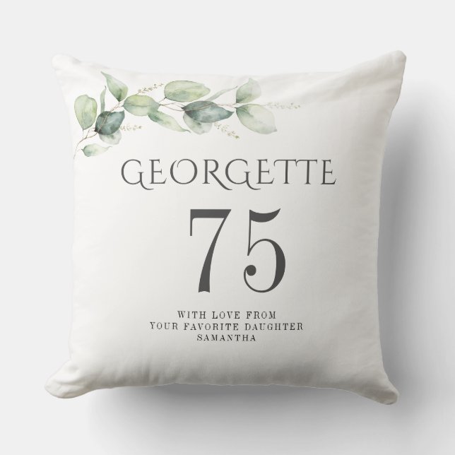 75th Birthday Botanical Eucalyptus Grandma Throw Pillow