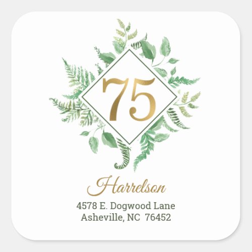 75th Birthday Botanical Return Address Square Sticker