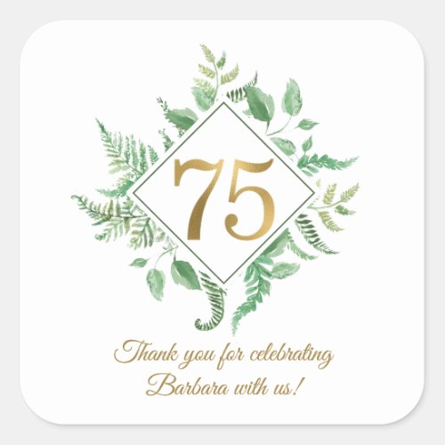 75th Birthday Botanical Thank You  Square Sticker