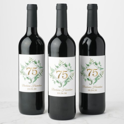 75th Birthday Botanical Wine Label