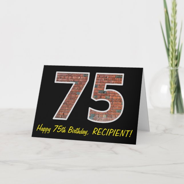 75th Birthday - Brick Wall Pattern "75" w/ Name Card (Front)