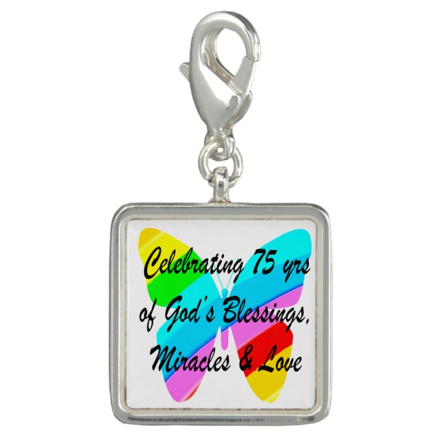75TH BIRTHDAY BUTTERFLY PERSONALIZED DESIGN CHARM (Front)