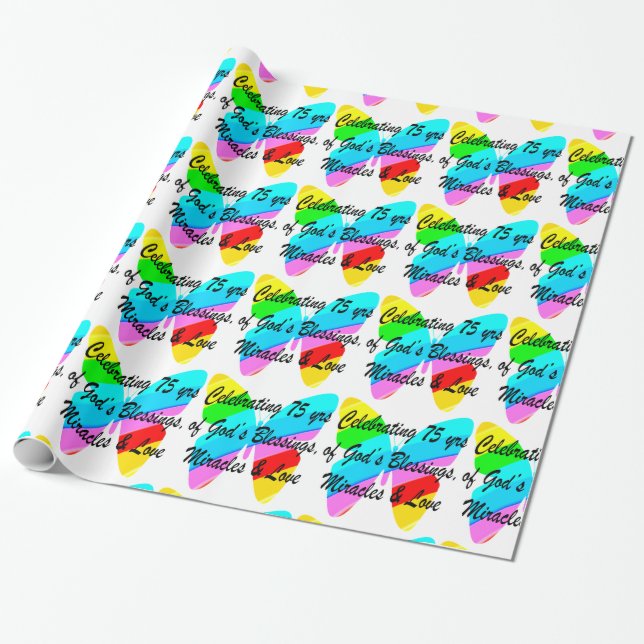 75TH BIRTHDAY BUTTERFLY PERSONALIZED DESIGN WRAPPING PAPER (Unrolled)