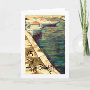 75th Birthday Card - Blue Boats