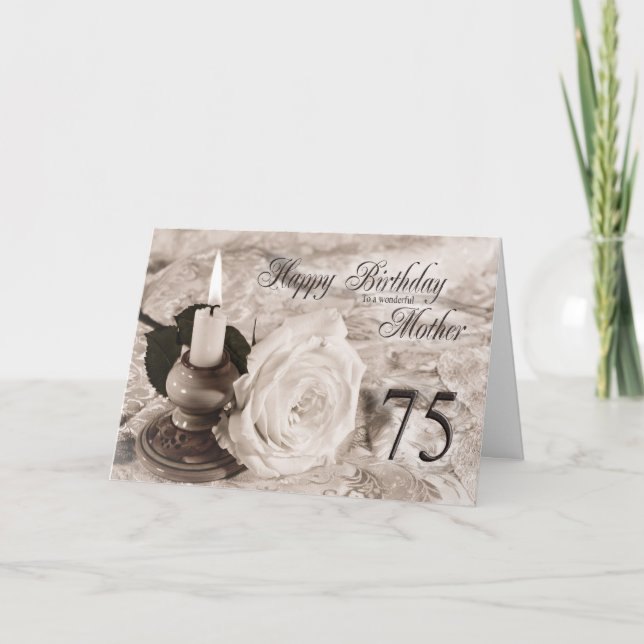 75th Birthday card for mother,The candle and rose (Front)