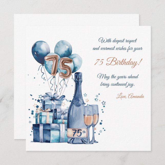 75th Birthday Card Personalised for Men (Front/Back)