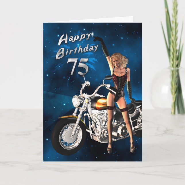 75th Birthday card with a motorbike (Front)