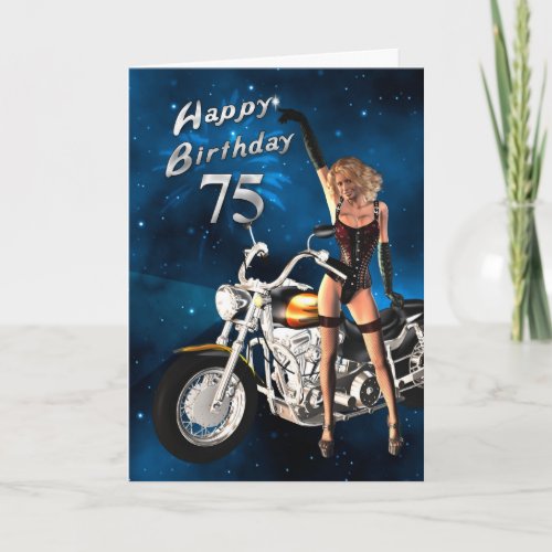 75th Birthday card with a motorbike