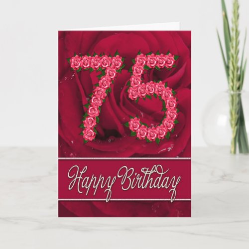 75th birthday card with roses and leaves