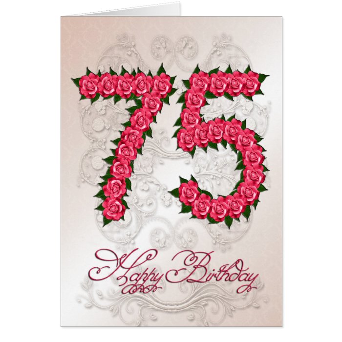 75th birthday card with roses and leaves