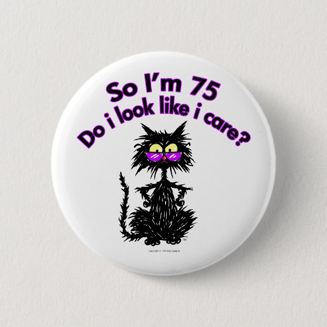 75th Birthday Cat Button (Front)