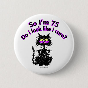 75th Birthday Cat Button