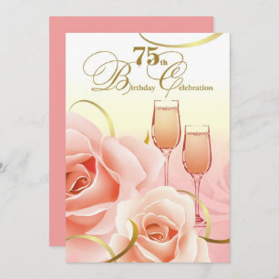 75th Birthday Celebration. Pink Peach Roses Invitation
