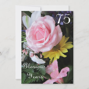 75th Birthday Celebration!-Pink Rose Bouquet Invitation