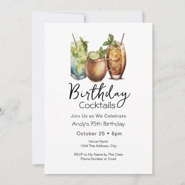 75th Birthday Cocktails Casual Invitation (Front)
