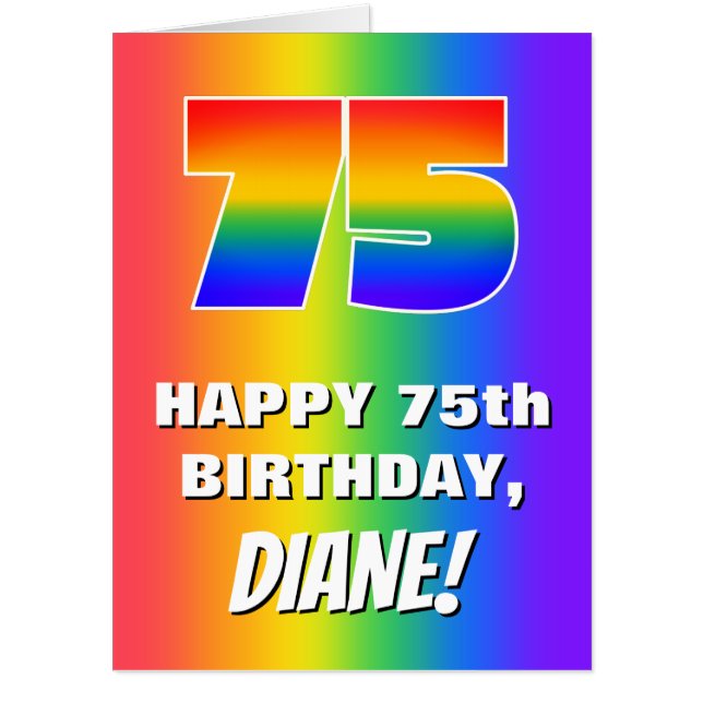 75th Birthday: Colorful, Fun Rainbow Pattern # 75 Card (Front)