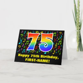 75th Birthday: Colorful Music Symbols & Rainbow 75 Card