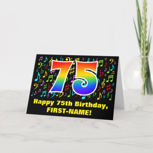 75th Birthday Colorful Music Symbols  Rainbow 75 Card