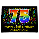 [ Thumbnail: 75th Birthday - Colorful Music Symbols, Rainbow 75 Gift Bag ]
