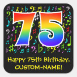 [ Thumbnail: 75th Birthday: Colorful Music Symbols, Rainbow 75 Sticker ]