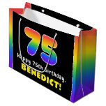 [ Thumbnail: 75th Birthday: Colorful Rainbow # 75, Custom Name Gift Bag ]