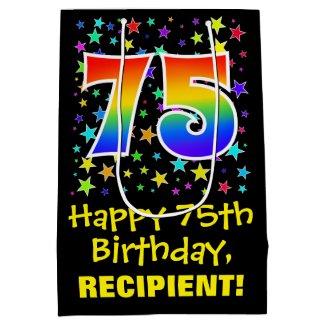 75th Birthday: Colorful Stars Pattern & Rainbow 75