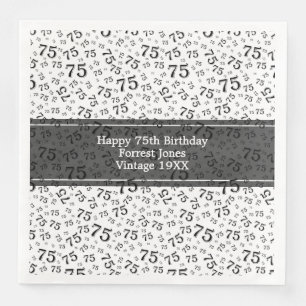 75th Birthday Cool Number Pattern Black/White Paper Dinner Napkins