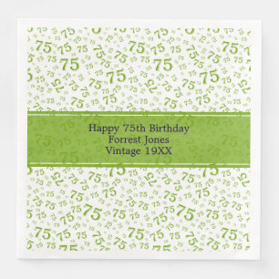 75th Birthday Cool Number Pattern Blue/White Paper Dinner Napkins