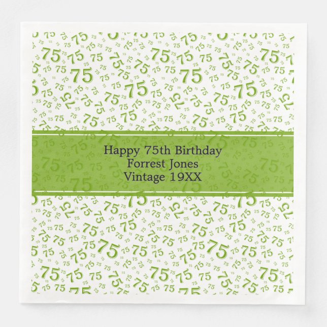 75th Birthday Cool Number Pattern Blue/White Paper Dinner Napkins (Front)