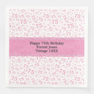 75th Birthday Cool Number Pattern Pink/White Paper Dinner Napkins