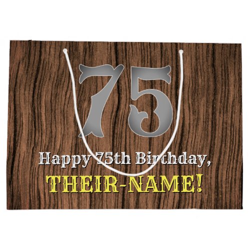 75th Birthday Country Western Inspired Look Name Large Gift Bag