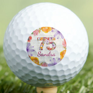 75th Birthday Coworker Gift Elegant Floral Custom Golf Balls